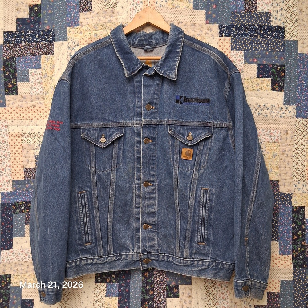 Vintage Carhartt J12 DST Denim Trucker Jean Jacket Mens Size XL
